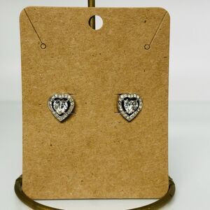 Vintage Crown Trifari Heart Shaped Rhinestone Earrings Screw Back Silver Tone